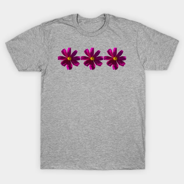 Three Dark Pink Cosmos Flowers Floral Photo T-Shirt by ellenhenryart